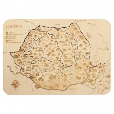 Puzzle cu harta unitati de relief Romania din lemn